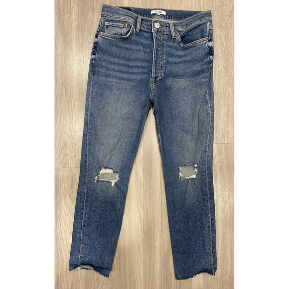 Re/Done Denim - RE/DONE Jeans Womens 30 Blue 90s High Rise Ankle Crop Button Fly Distressed Blue